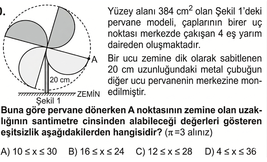 Mustafa Hoca Özgün LGS Soru 4 - Dönen Pervane Modeli ve Eşitsizlik Aralığı